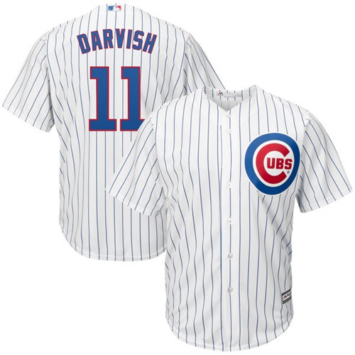 Cubs #11 Yu Darvish White Strip New Cool Base Stitched MLB Jersey